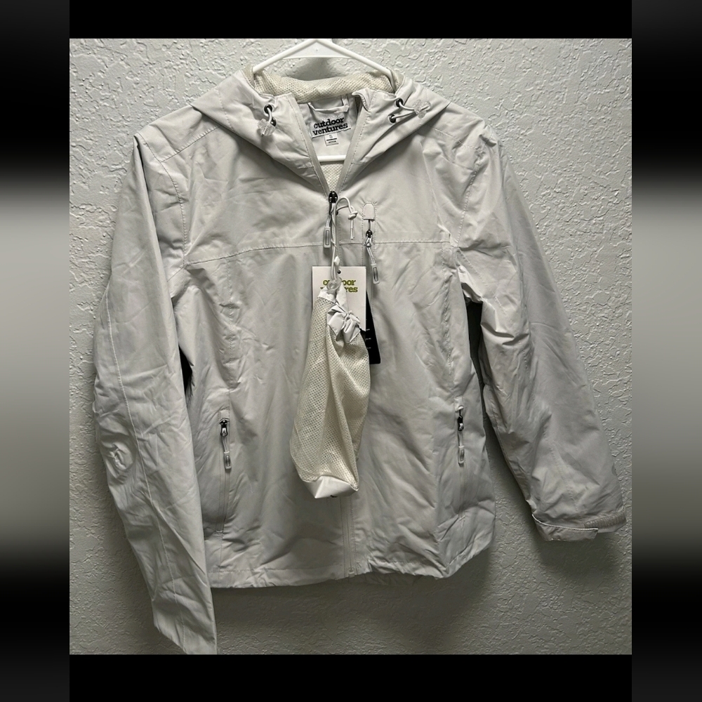 Outdoor Ventures Waterproof Rain Jacket Womens Small Gray Hooded Hiking Shell